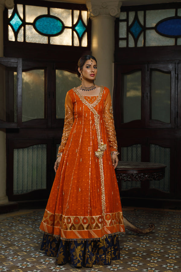 Wahajmkhan | Bahar Begum Formals | SAPPHIRE BURNT ANGARKHA - Official Wahaj M.Khan stockist in UK - Sakeena London