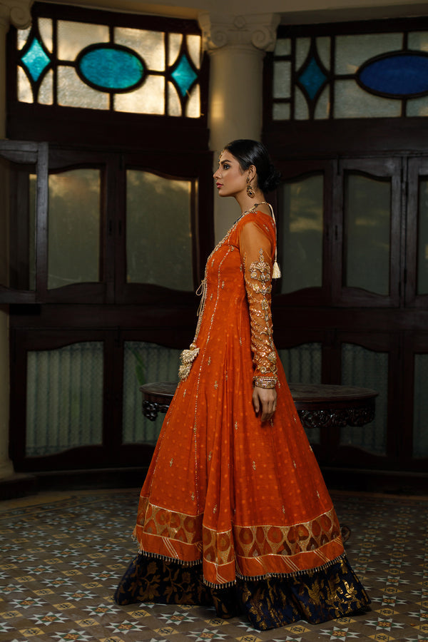 Wahajmkhan | Bahar Begum Formals | SAPPHIRE BURNT ANGARKHA - Official Wahaj M.Khan stockist in UK - Sakeena London