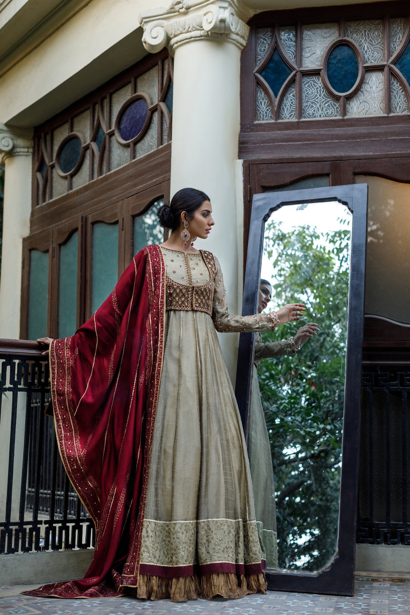 Wahajmkhan | Bahar Begum Formals | IVORY & MAROON BEGUM PESHWAS - Official Wahaj M.Khan stockist in UK - Sakeena London