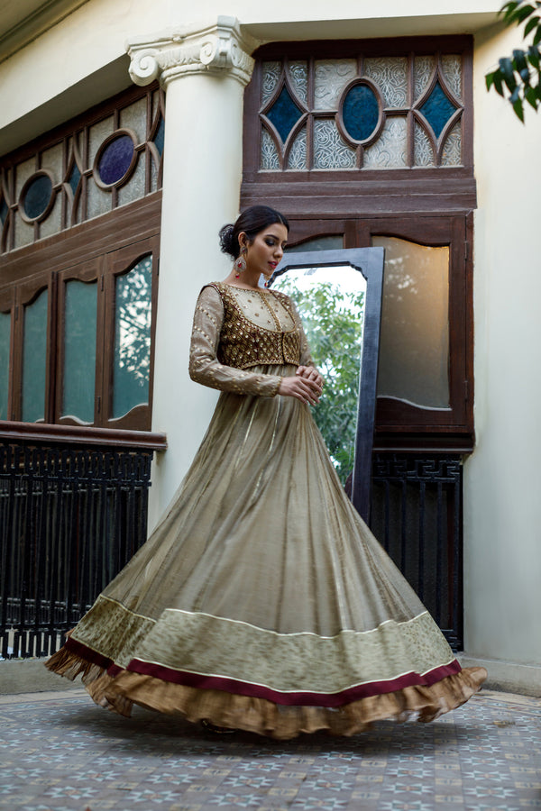 Wahajmkhan | Bahar Begum Formals | IVORY & MAROON BEGUM PESHWAS - Official Wahaj M.Khan stockist in UK - Sakeena London