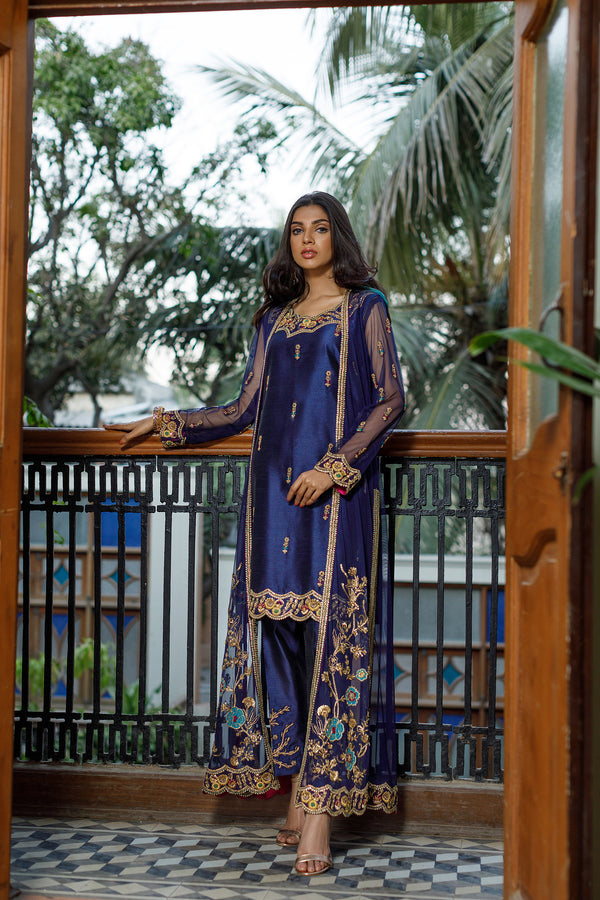 Wahajmkhan | Bahar Begum Formals | NAVY BEGUM JACKET - Official Wahaj M.Khan stockist in UK - Sakeena London