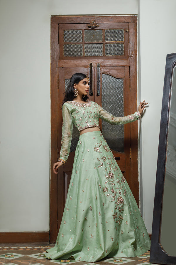 Wahajmkhan | Bahar Begum Formals | MINT BAHAR LEHNGA - Official Wahaj M.Khan stockist in UK - Sakeena London