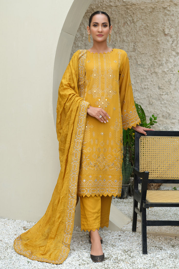 Marjjan | Aangan Embroidered Viscose | SKC-100 (MUSTARD) - Official Marjjan stockist in UK - Sakeena London