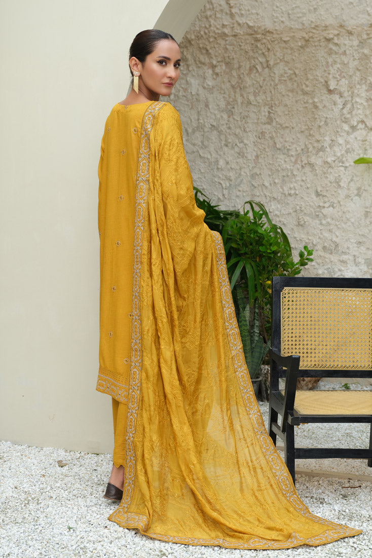 Marjjan | Aangan Embroidered Viscose | SKC-100 (MUSTARD) - Official Marjjan stockist in UK - Sakeena London