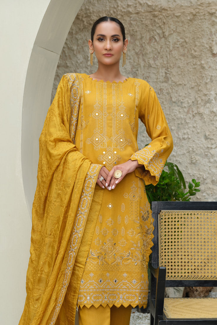 Marjjan | Aangan Embroidered Viscose | SKC-100 (MUSTARD) - Official Marjjan stockist in UK - Sakeena London