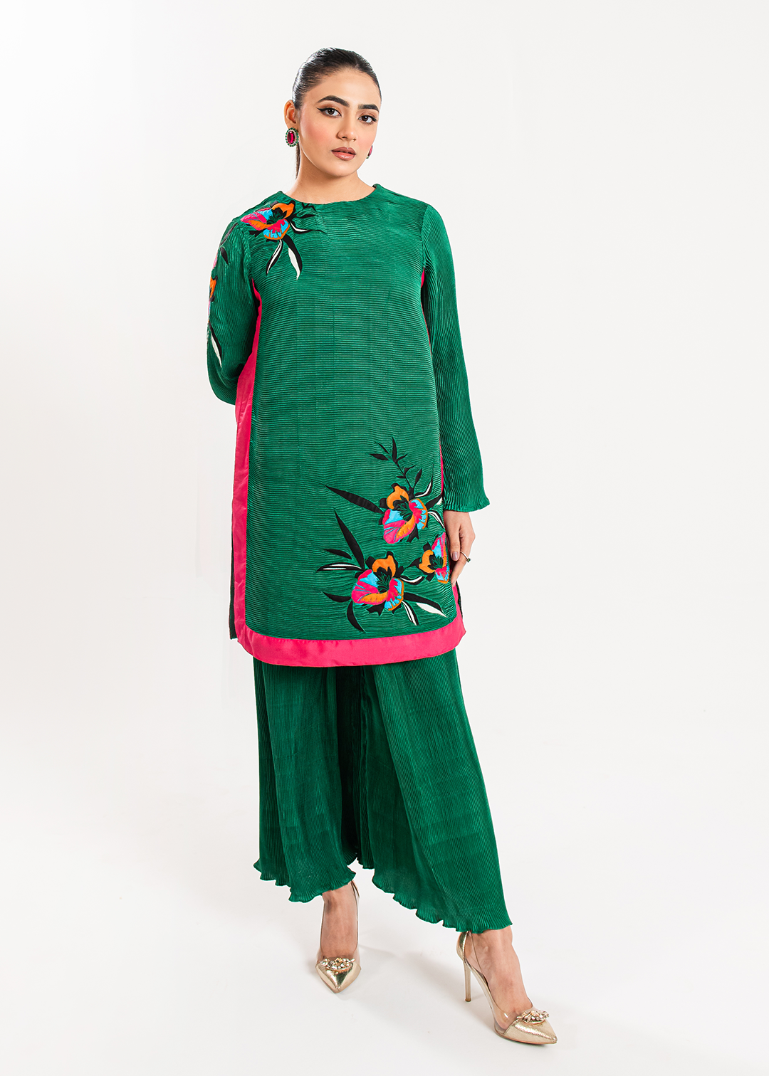 Maria Osama Khan | Claire Pleated Silk | Ivy - Official Maria Osama Khan stockist in UK - Sakeena London