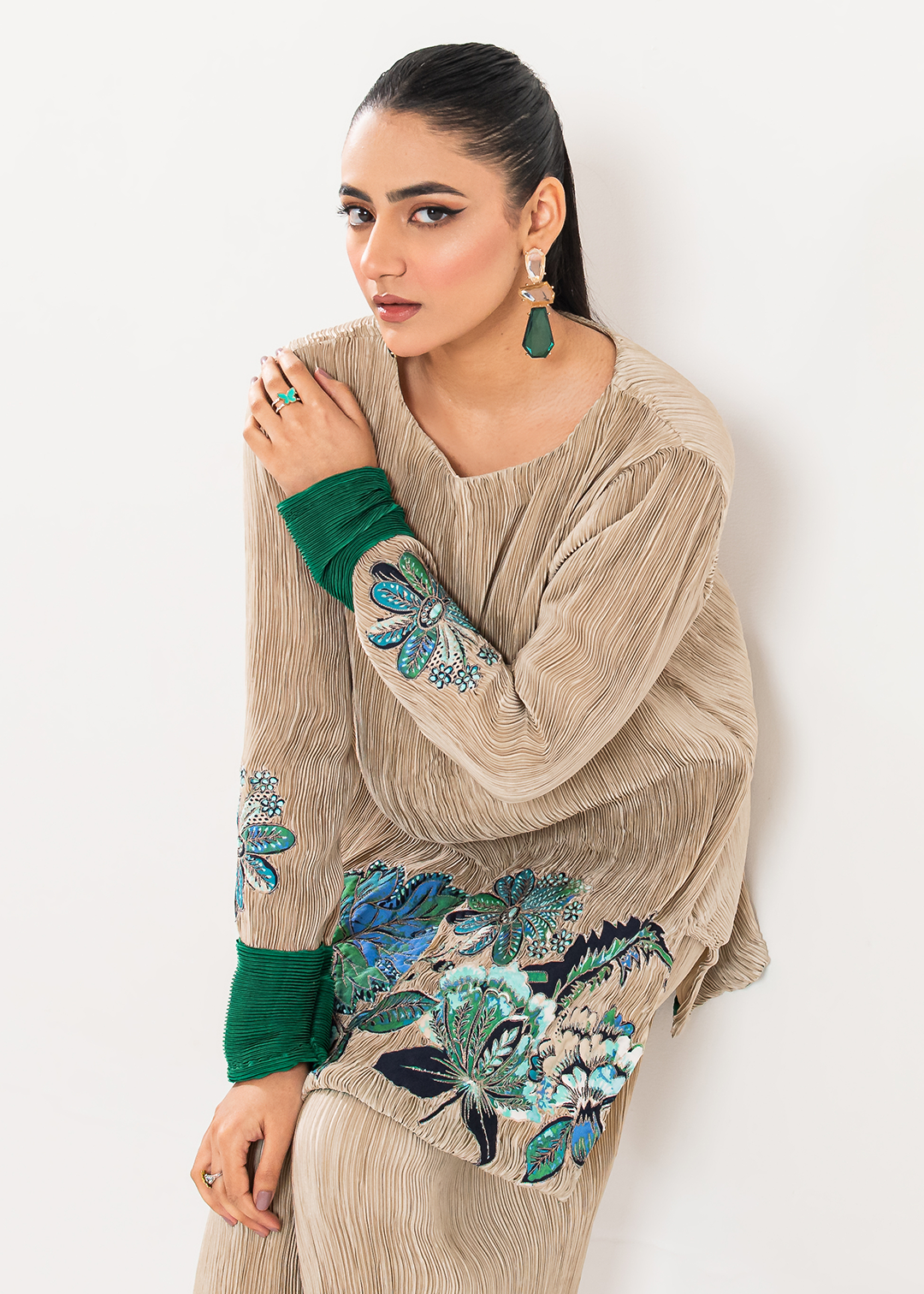 Maria Osama Khan | Claire Pleated Silk | Stardust - Official Maria Osama Khan stockist in UK - Sakeena London