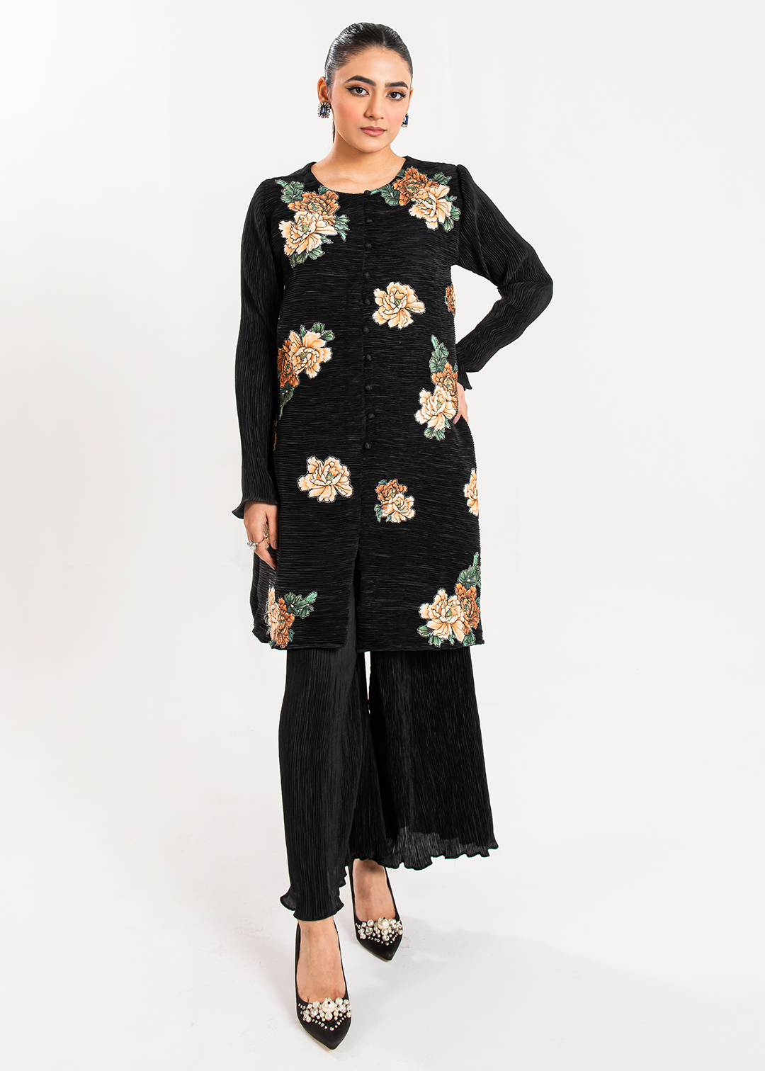 Maria Osama Khan | Claire Pleated Silk | Twilight - Official Maria Osama Khan stockist in UK - Sakeena London