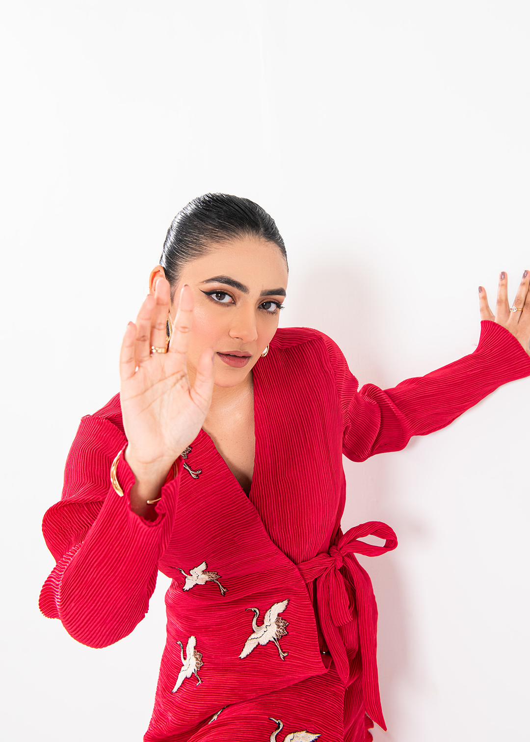 Maria Osama Khan | Claire Pleated Silk | Scarlet - Official Maria Osama Khan stockist in UK - Sakeena London