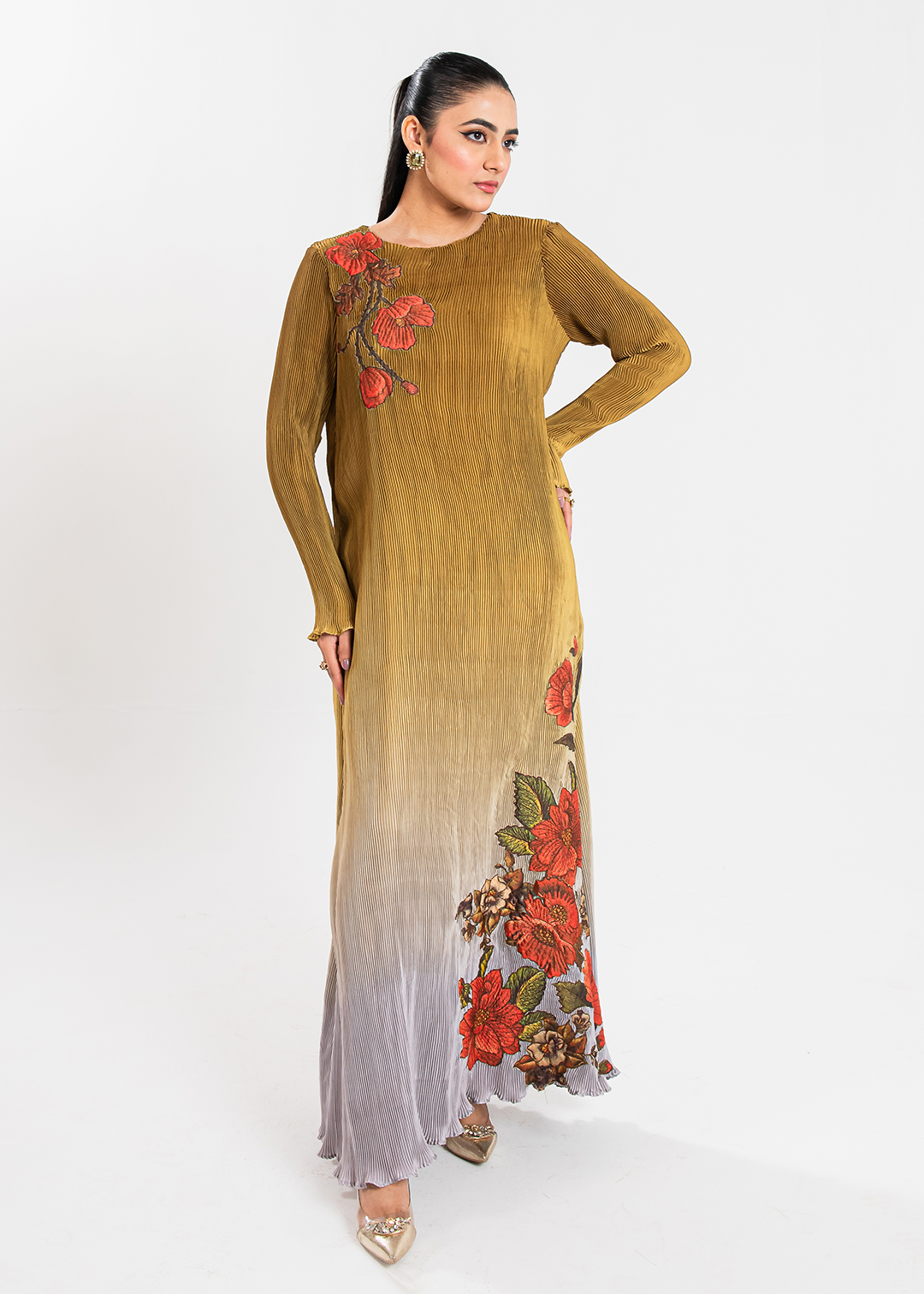 Maria Osama Khan | Claire Pleated Silk | Honeycomb - Official Maria Osama Khan stockist in UK - Sakeena London