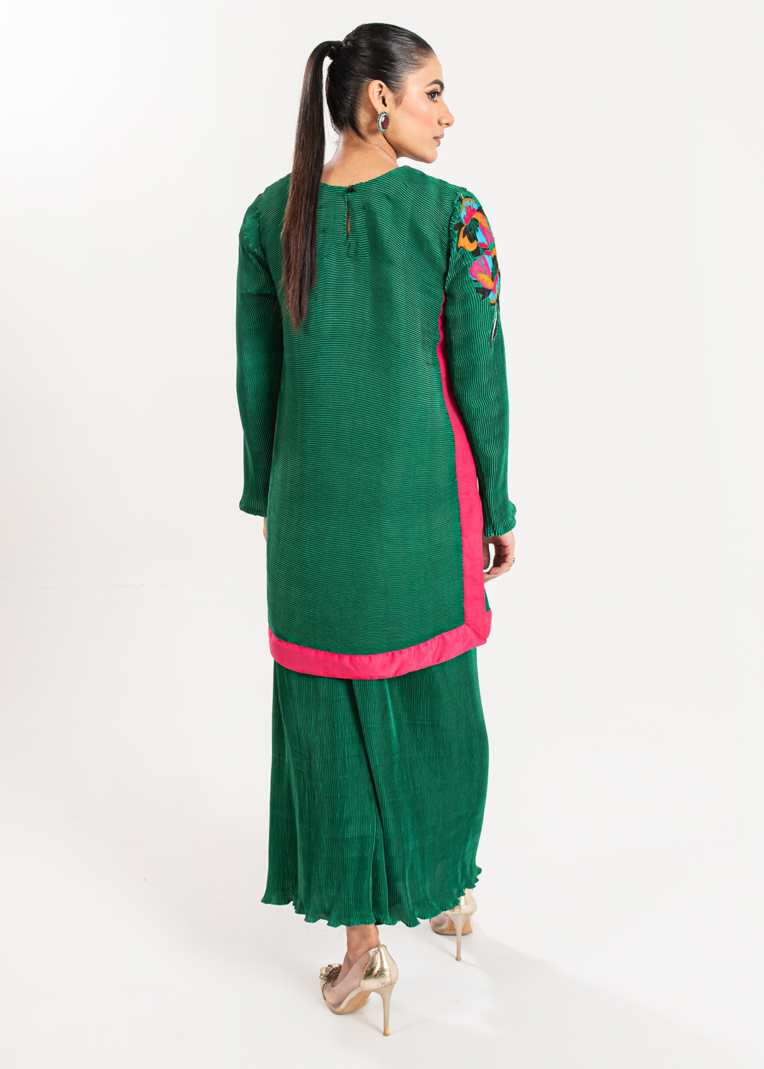Maria Osama Khan | Claire Pleated Silk | Ivy - Official Maria Osama Khan stockist in UK - Sakeena London