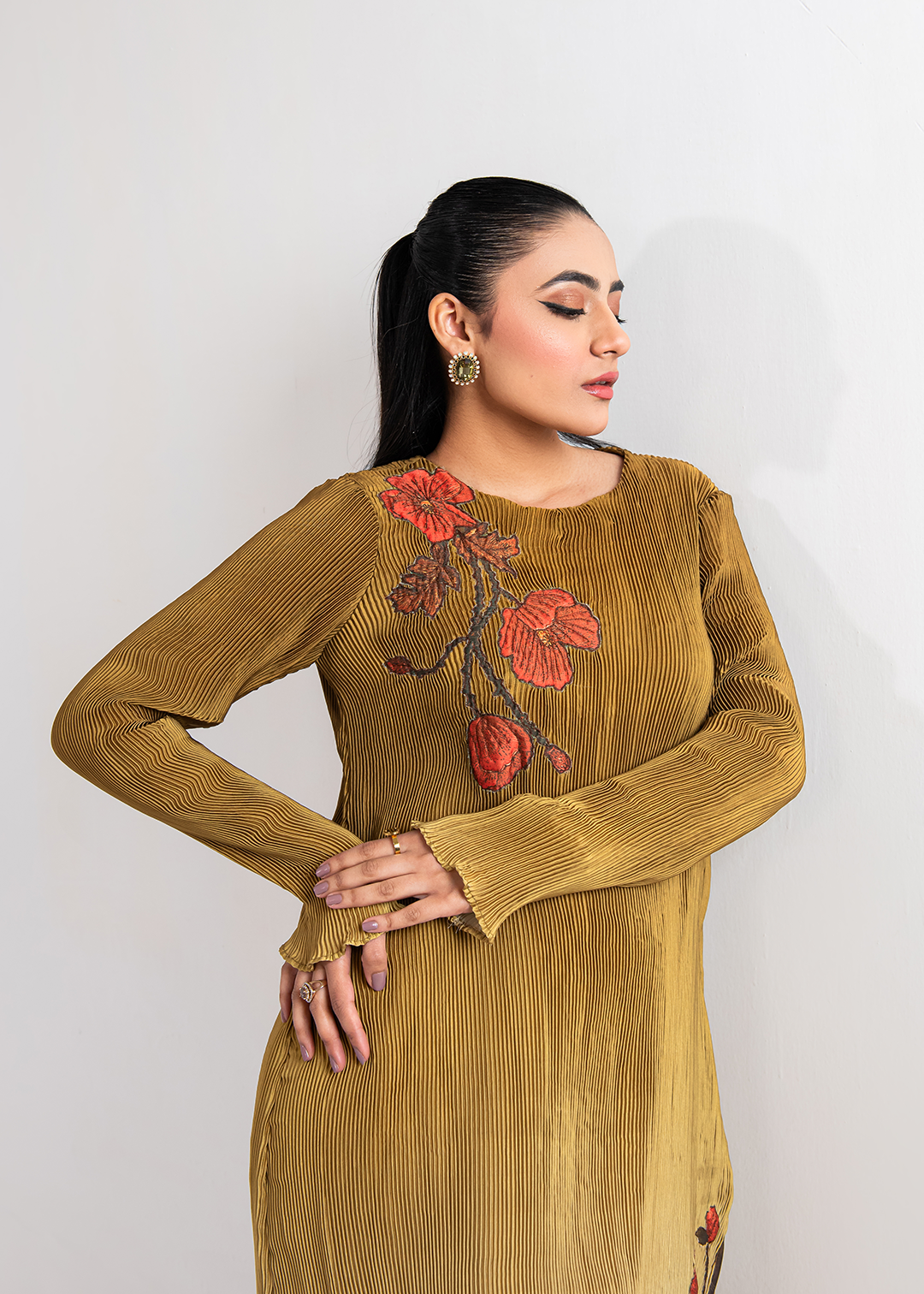 Maria Osama Khan | Claire Pleated Silk | Honeycomb - Official Maria Osama Khan stockist in UK - Sakeena London