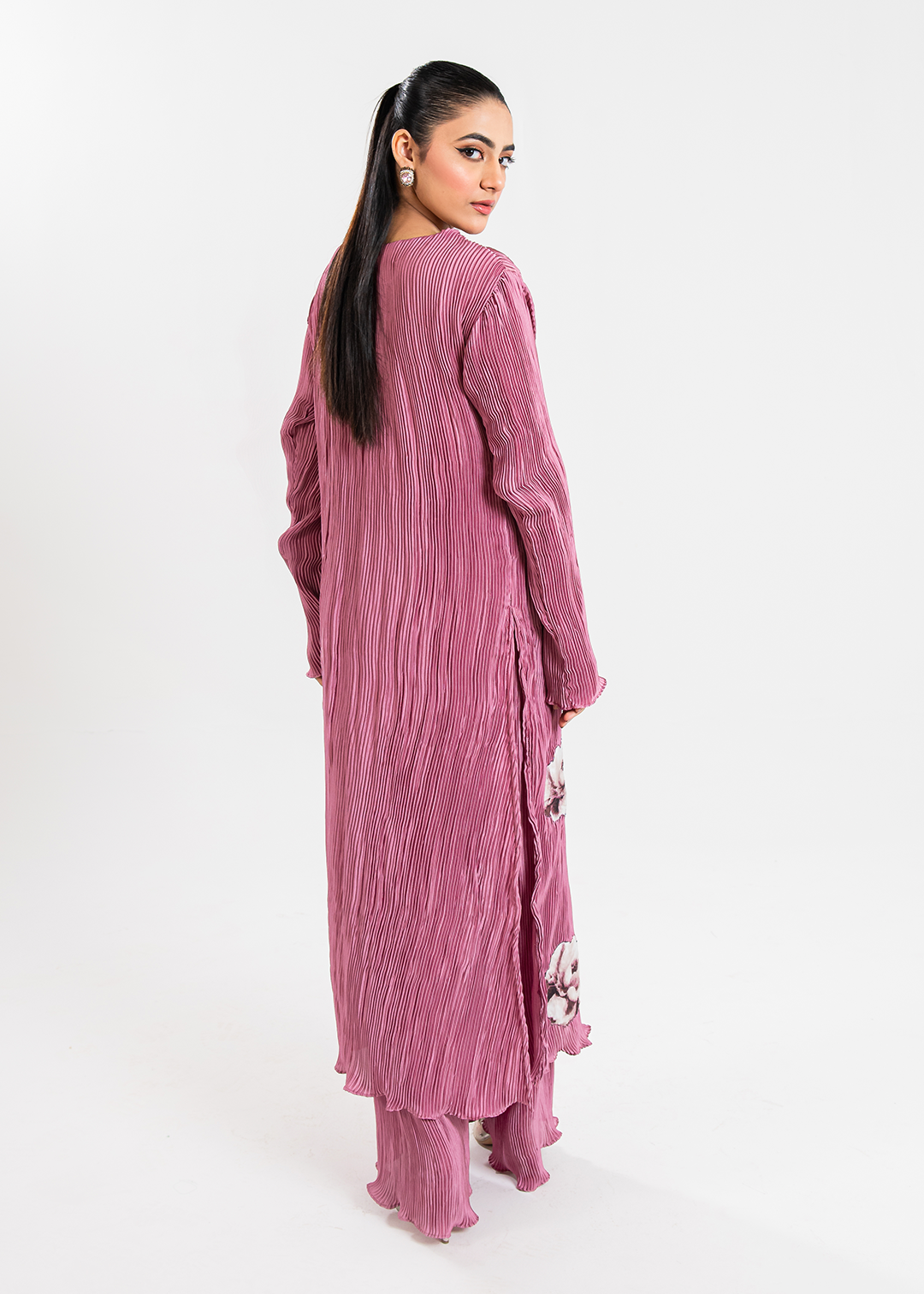 Maria Osama Khan | Claire Pleated Silk | Rosy - Official Maria Osama Khan stockist in UK - Sakeena London