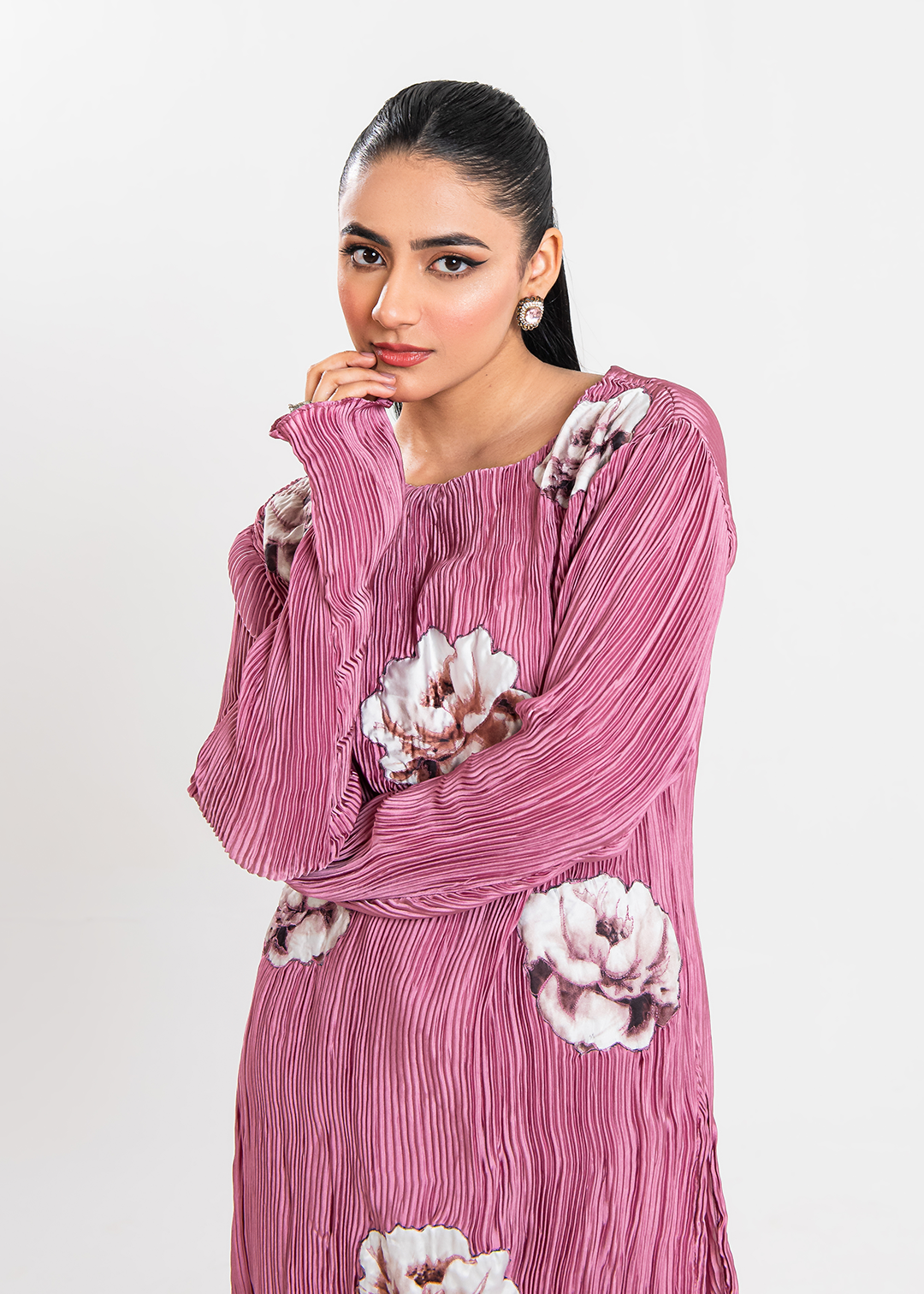 Maria Osama Khan | Claire Pleated Silk | Rosy - Official Maria Osama Khan stockist in UK - Sakeena London