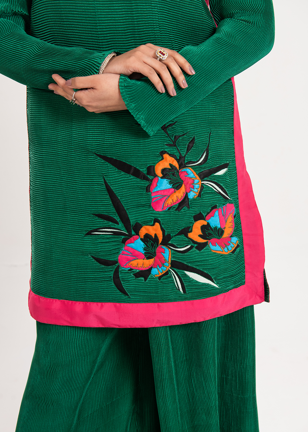 Maria Osama Khan | Claire Pleated Silk | Ivy - Official Maria Osama Khan stockist in UK - Sakeena London