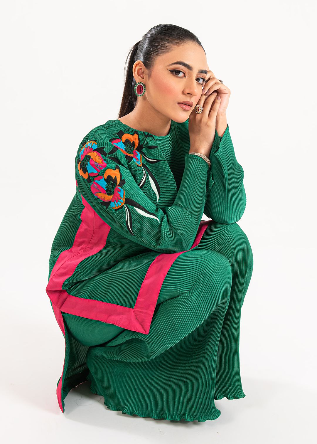 Maria Osama Khan | Claire Pleated Silk | Ivy - Official Maria Osama Khan stockist in UK - Sakeena London