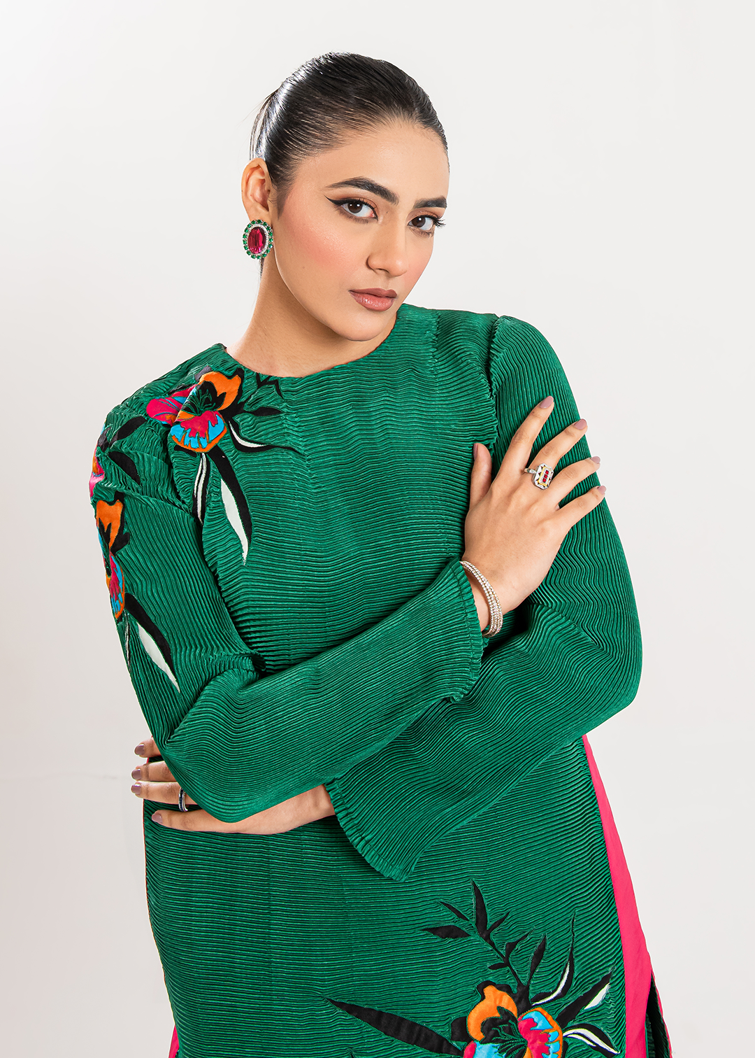 Maria Osama Khan | Claire Pleated Silk | Ivy - Official Maria Osama Khan stockist in UK - Sakeena London