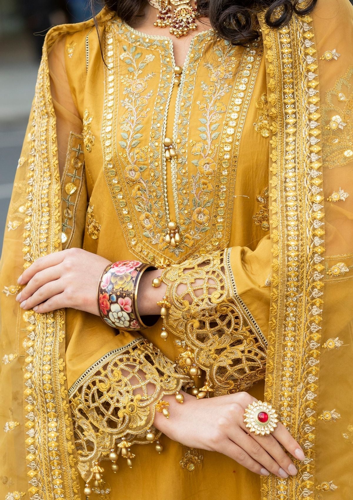 Meem | Luxury Eid Lawn 24 | MD-03 MUSTARD - Official Meem stockist in UK - Sakeena London