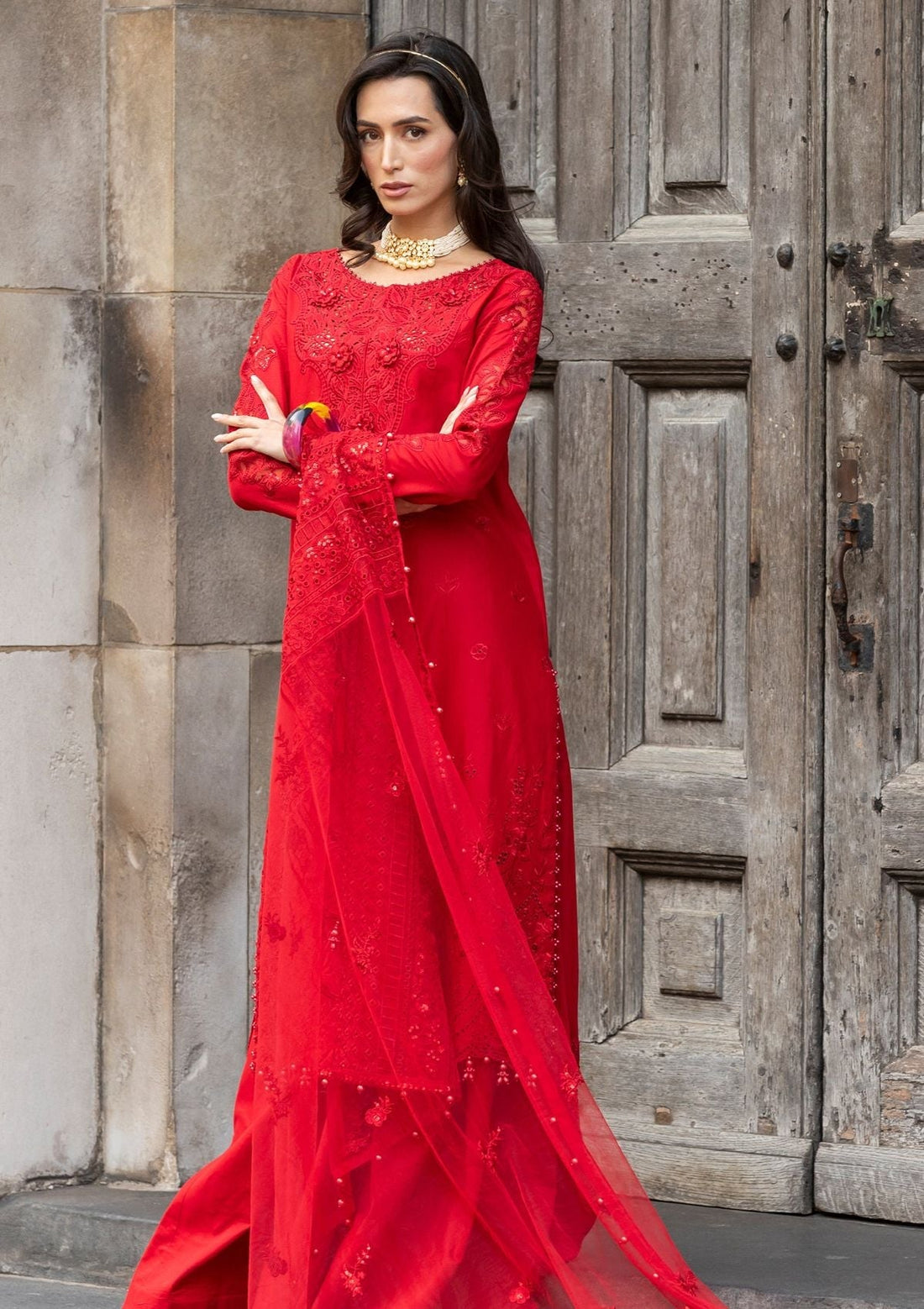 Meem | Luxury Eid Lawn 24 | MD-10 RED - Official Meem stockist in UK - Sakeena London