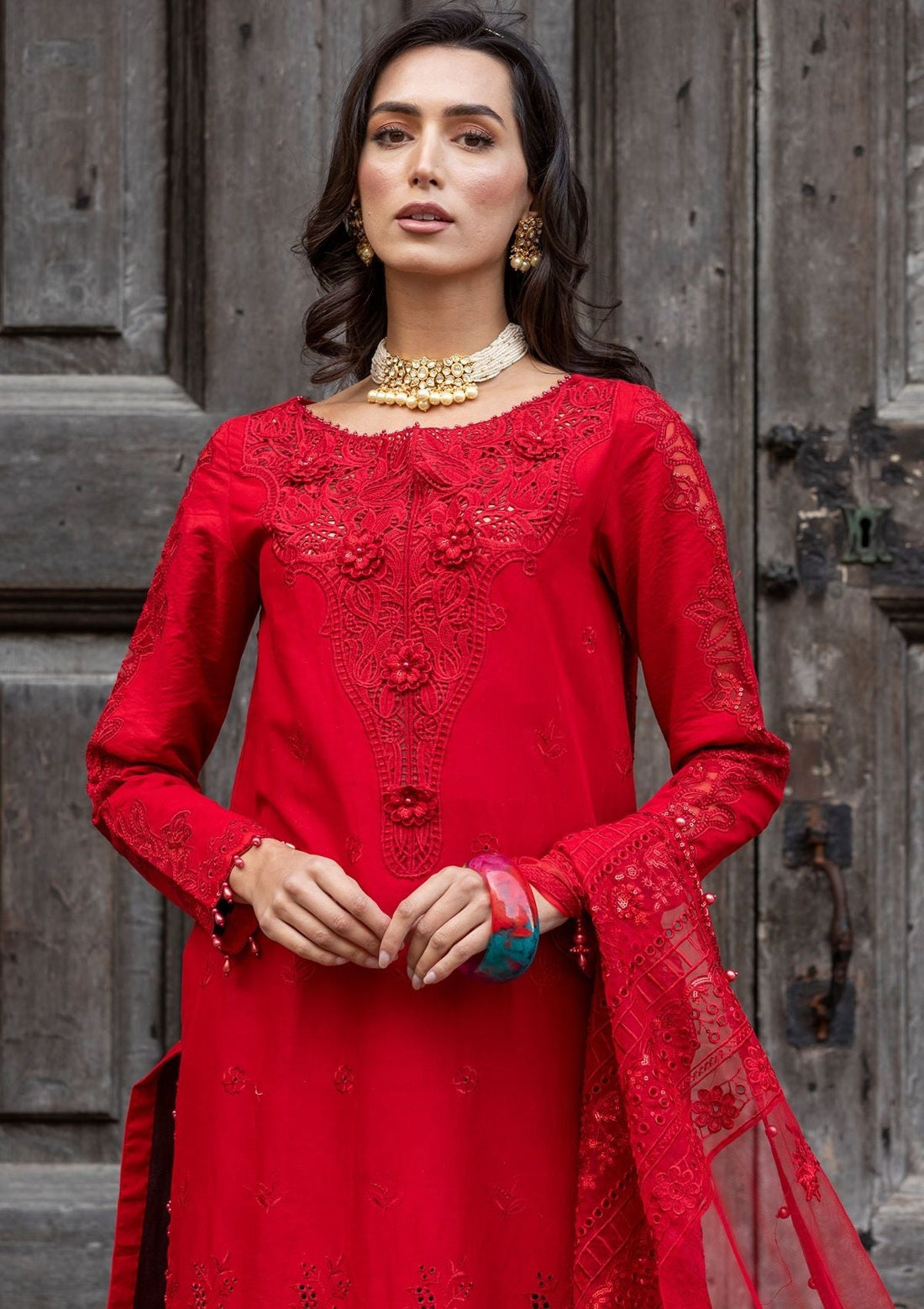 Meem | Luxury Eid Lawn 24 | MD-10 RED - Official Meem stockist in UK - Sakeena London