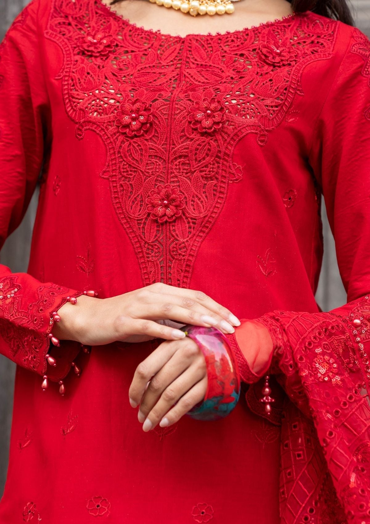 Meem | Luxury Eid Lawn 24 | MD-10 RED - Official Meem stockist in UK - Sakeena London