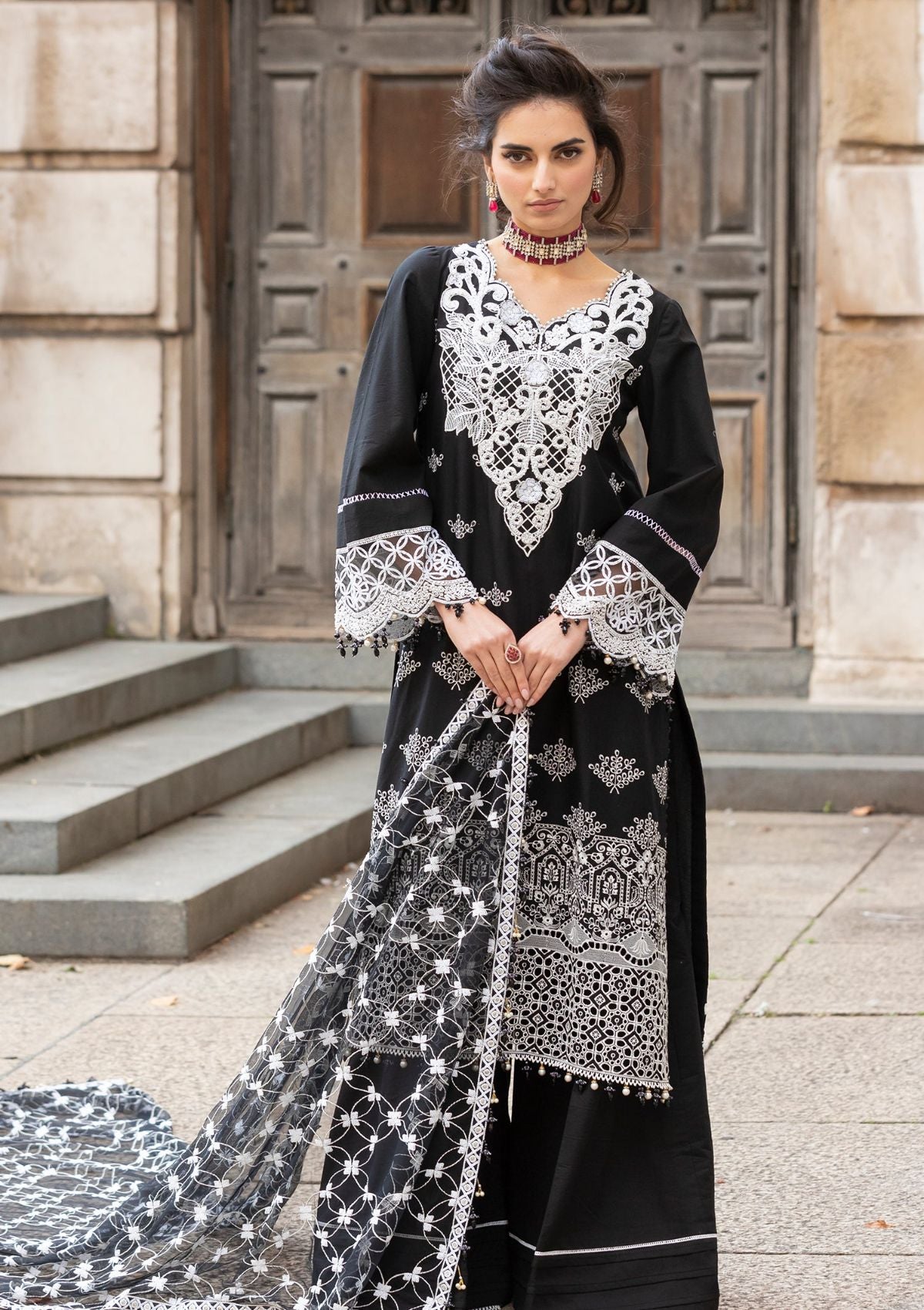 Meem | Luxury Eid Lawn 24 | MD-01 BLACK - Official Meem stockist in UK - Sakeena London