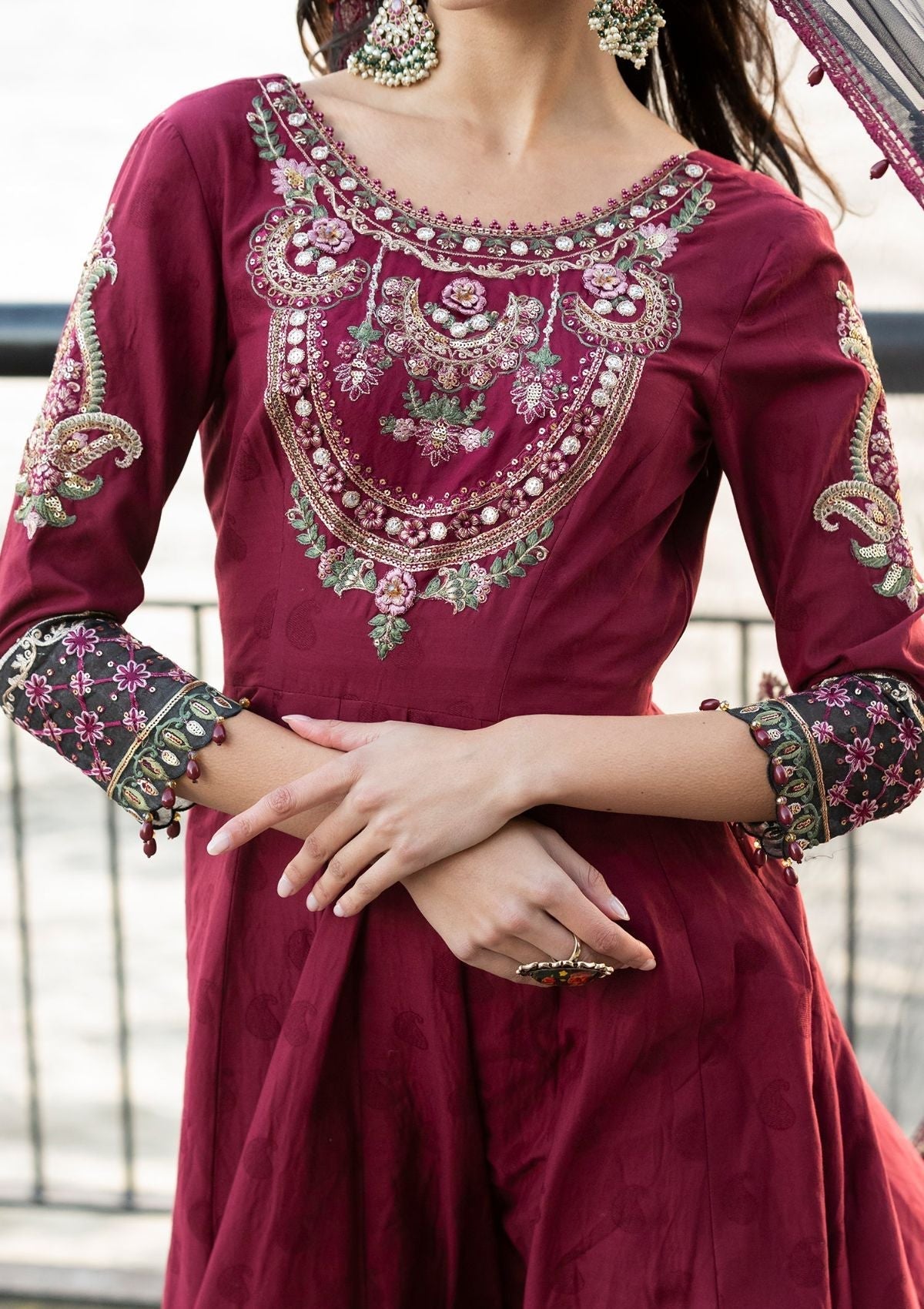 Meem | Luxury Eid Lawn 24 | MD-11 MAROON - Official Meem stockist in UK - Sakeena London