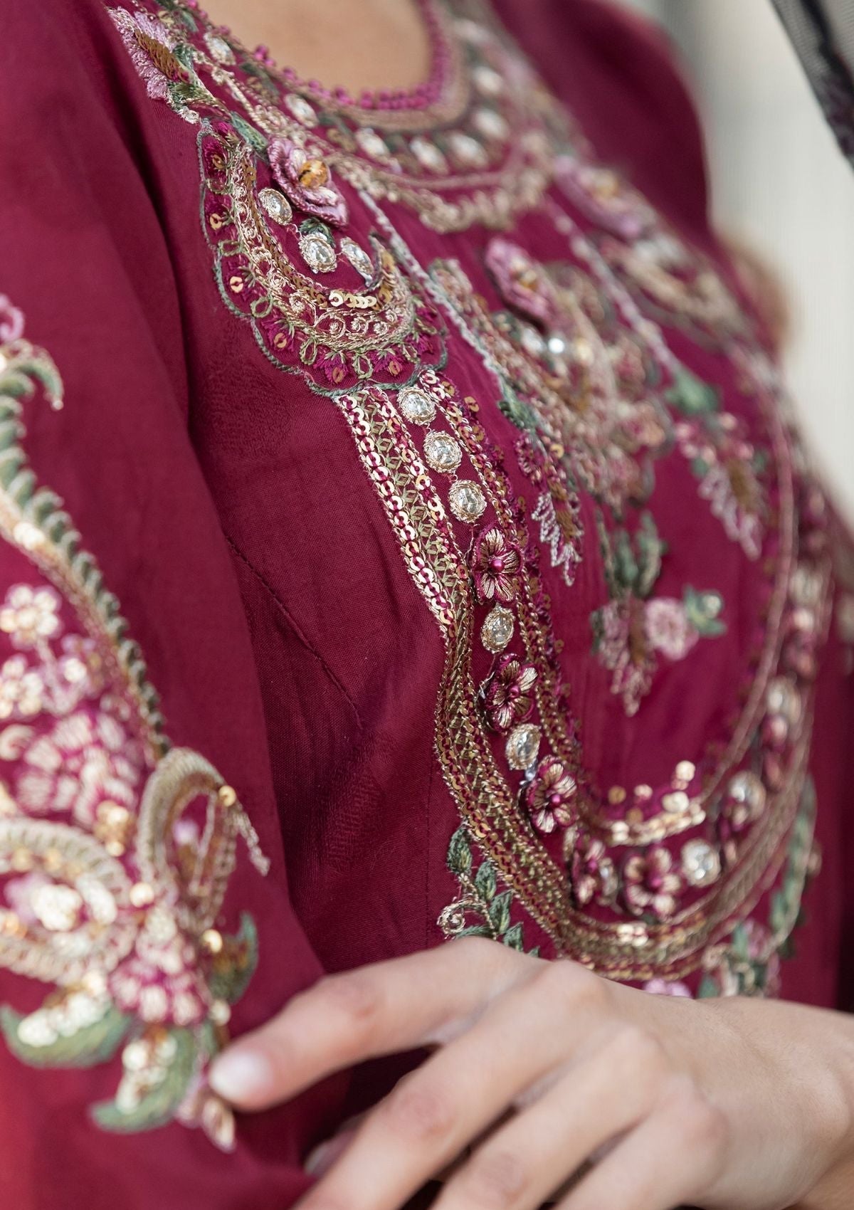 Meem | Luxury Eid Lawn 24 | MD-11 MAROON - Official Meem stockist in UK - Sakeena London