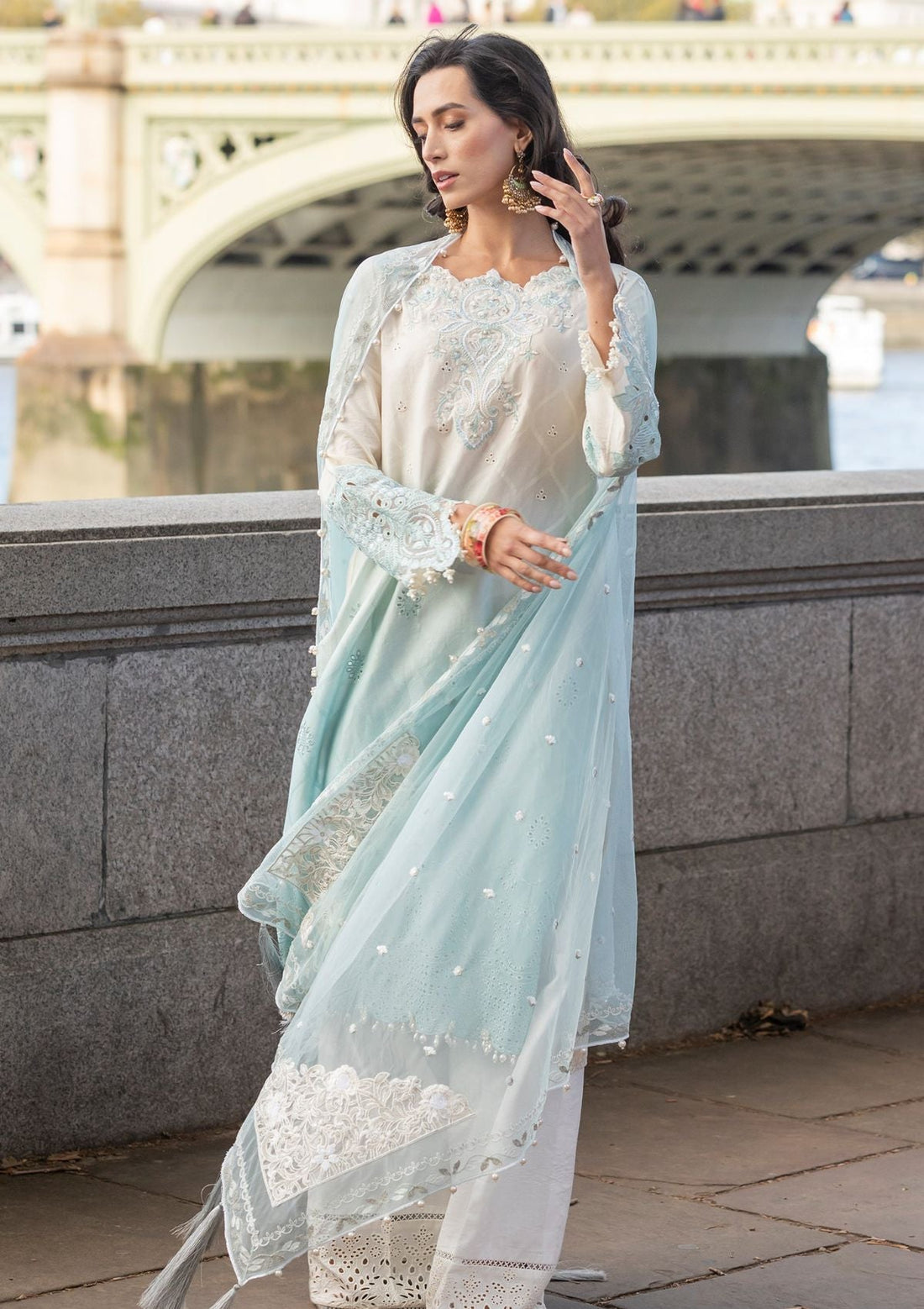 Meem | Luxury Eid Lawn 24 | MD-07 BLUE - Official Meem stockist in UK - Sakeena London