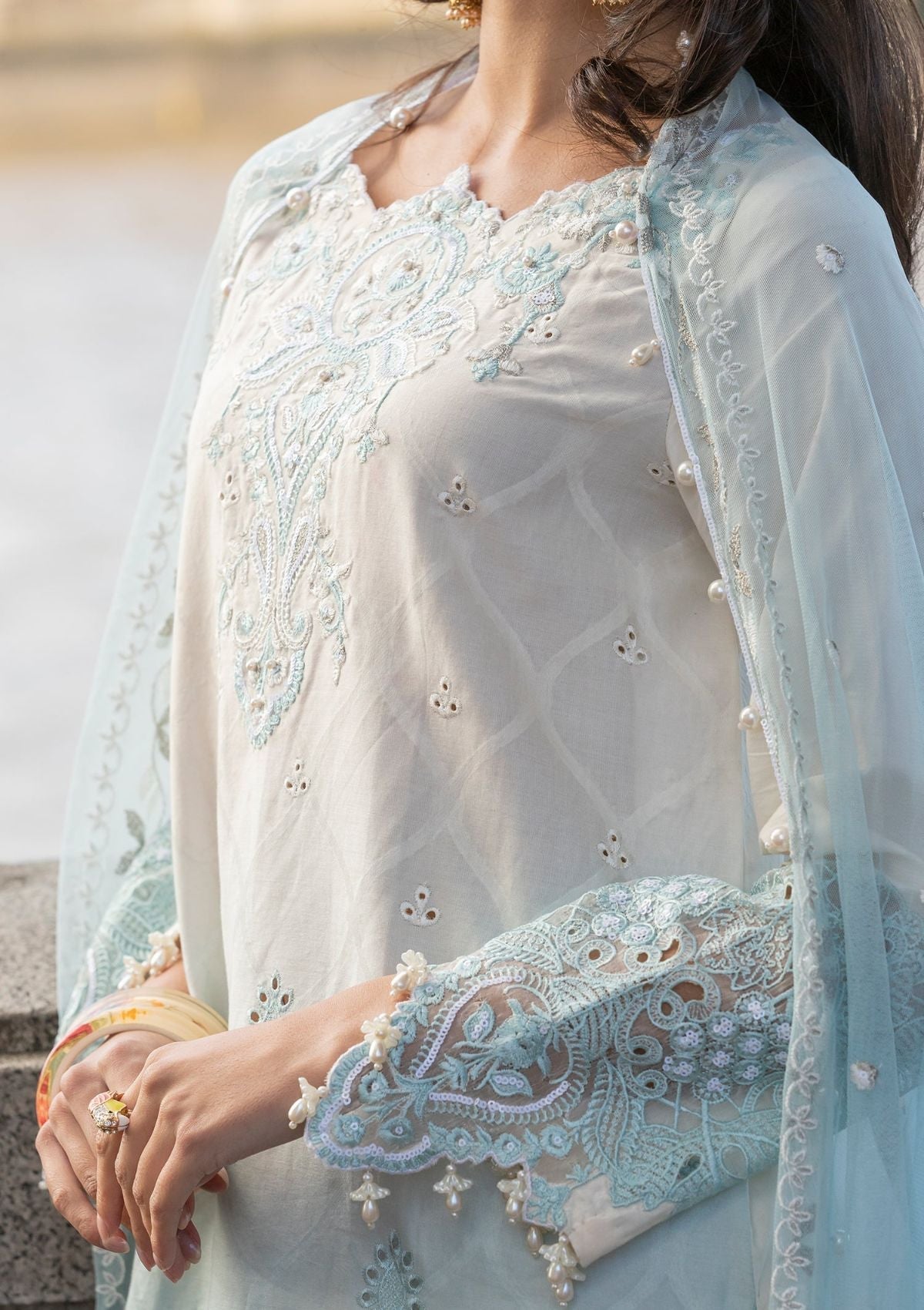 Meem | Luxury Eid Lawn 24 | MD-07 BLUE - Official Meem stockist in UK - Sakeena London