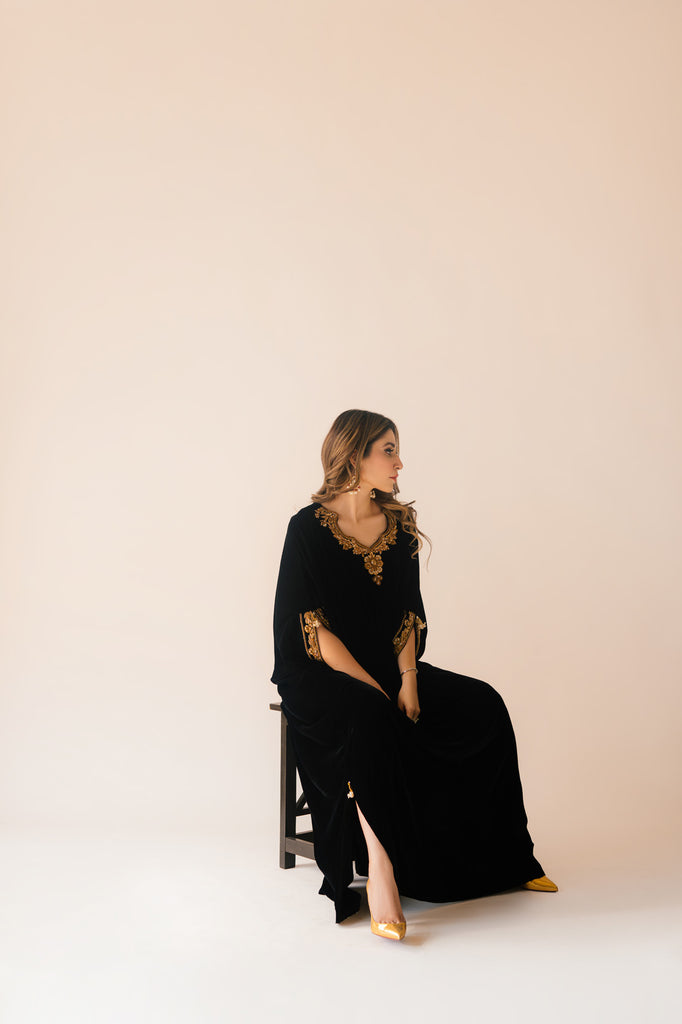Sammy K | Velvet Festive Edit | Black Velvet Caftan - Official Sammy K stockist in UK - Sakeena London