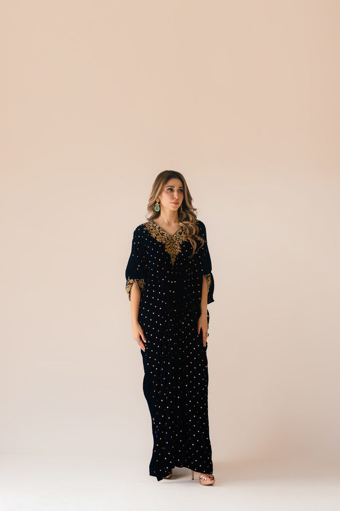 Sammy K | Velvet Festive Edit | Navy Blue Caftan - Official Sammy K stockist in UK - Sakeena London