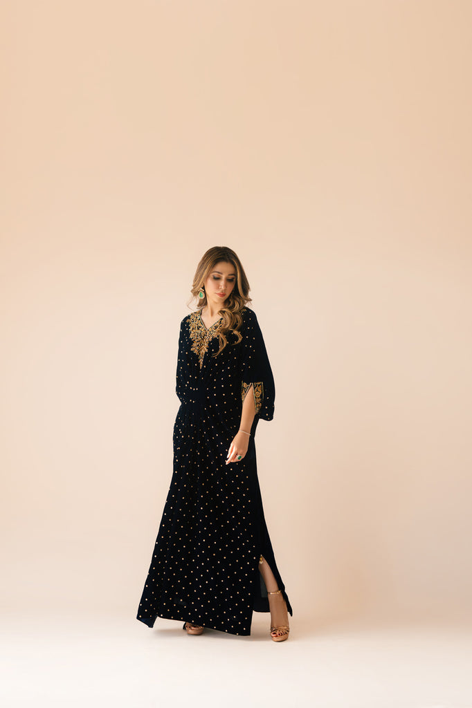 Sammy K | Velvet Festive Edit | Navy Blue Caftan - Official Sammy K stockist in UK - Sakeena London