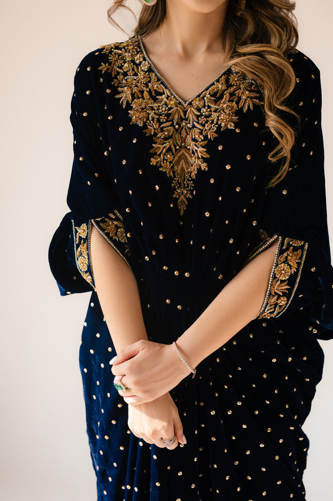 Sammy K | Velvet Festive Edit | Navy Blue Caftan - Official Sammy K stockist in UK - Sakeena London