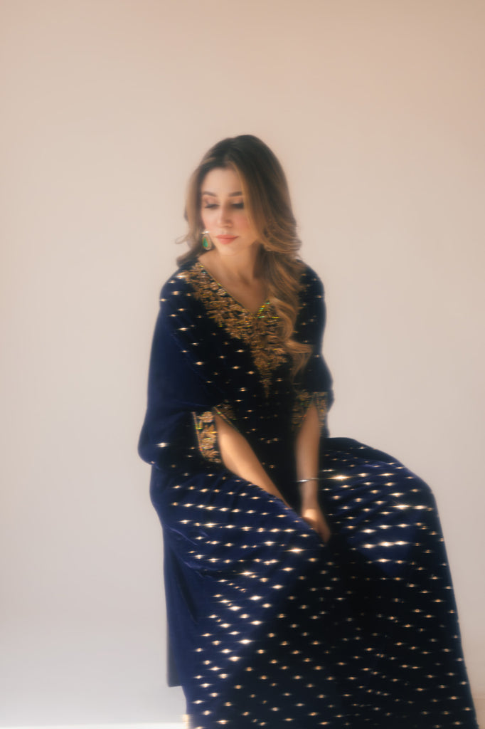Sammy K | Velvet Festive Edit | Navy Blue Caftan - Official Sammy K stockist in UK - Sakeena London