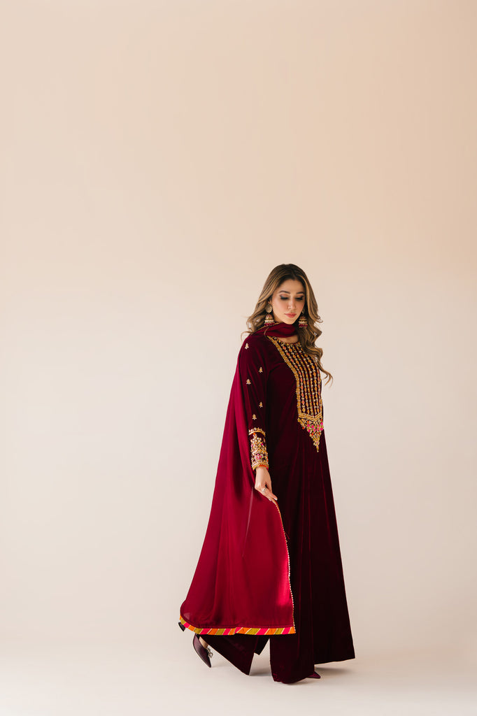 Sammy K | Velvet Festive Edit | Maroon Maxi velvet Outfit - Official Sammy K stockist in UK - Sakeena London