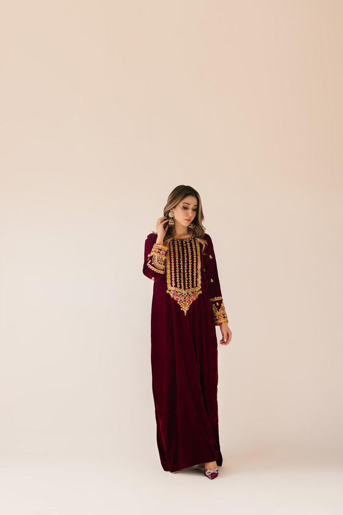 Sammy K | Velvet Festive Edit | Maroon Maxi velvet Outfit - Official Sammy K stockist in UK - Sakeena London