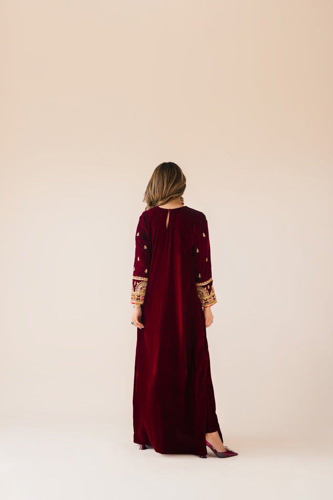 Sammy K | Velvet Festive Edit | Maroon Maxi velvet Outfit - Official Sammy K stockist in UK - Sakeena London