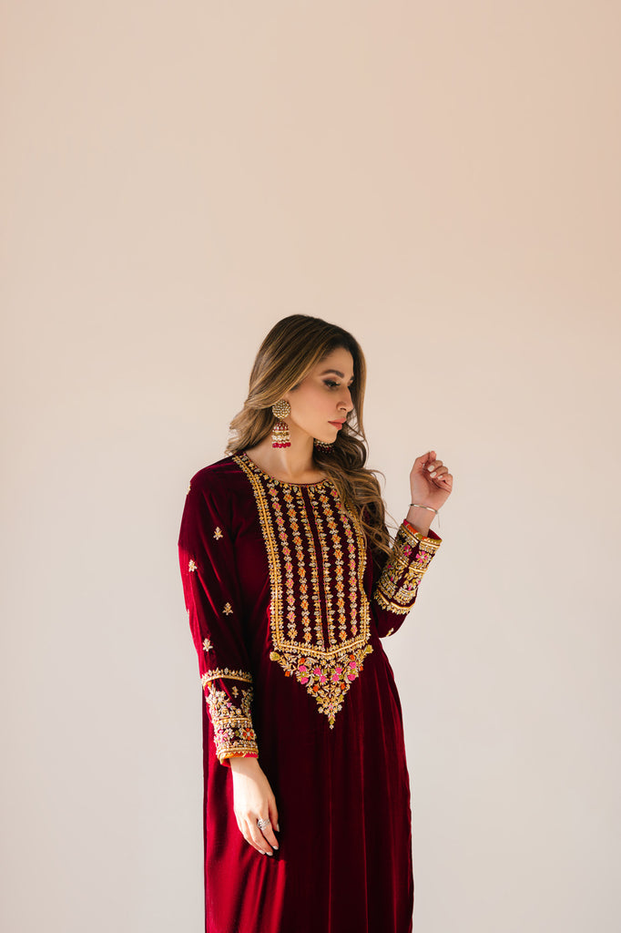 Sammy K | Velvet Festive Edit | Maroon Maxi velvet Outfit - Official Sammy K stockist in UK - Sakeena London