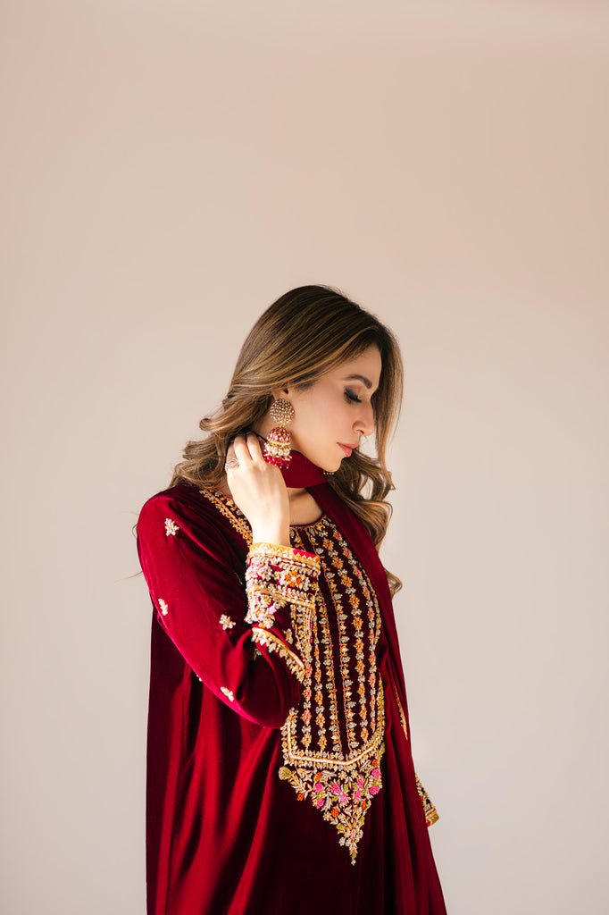 Sammy K | Velvet Festive Edit | Maroon Maxi velvet Outfit - Official Sammy K stockist in UK - Sakeena London