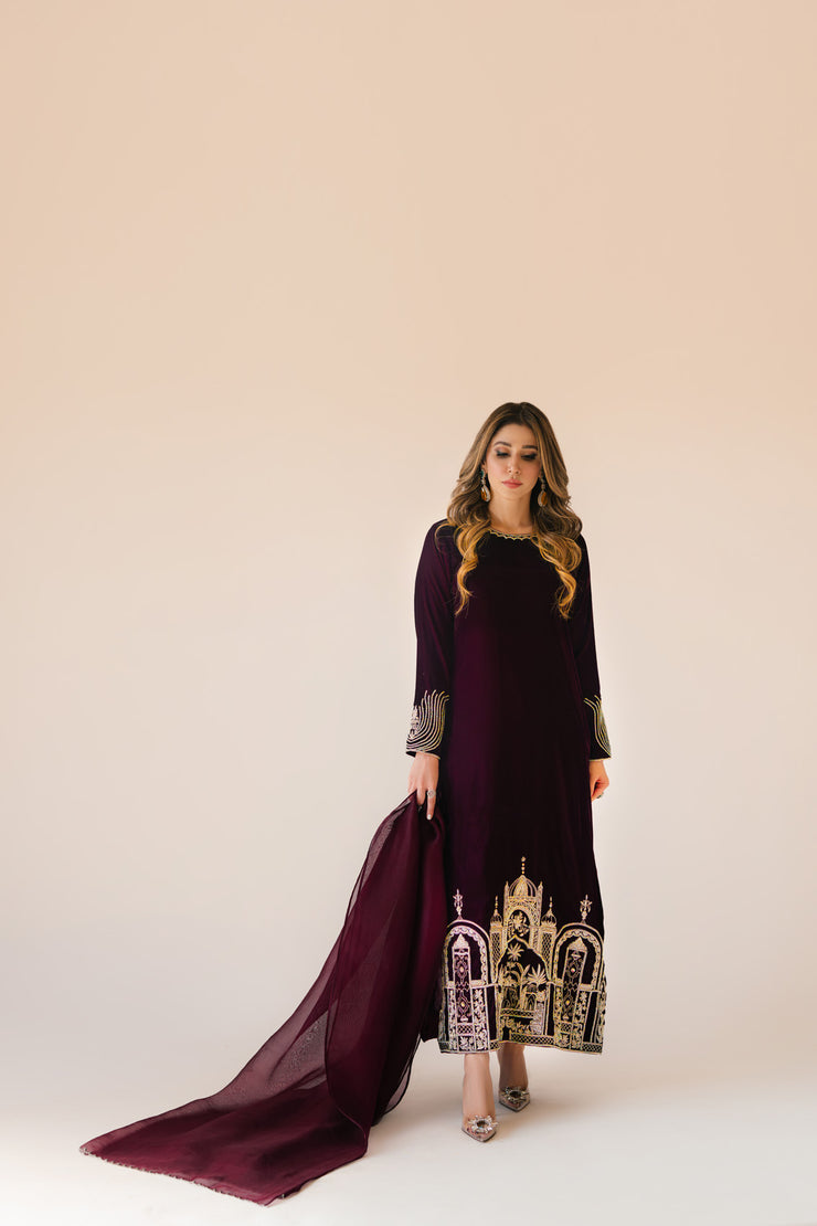 Sammy K | Velvet Festive Edit | Burgundy velvet monument outfit - Official Sammy K stockist in UK - Sakeena London