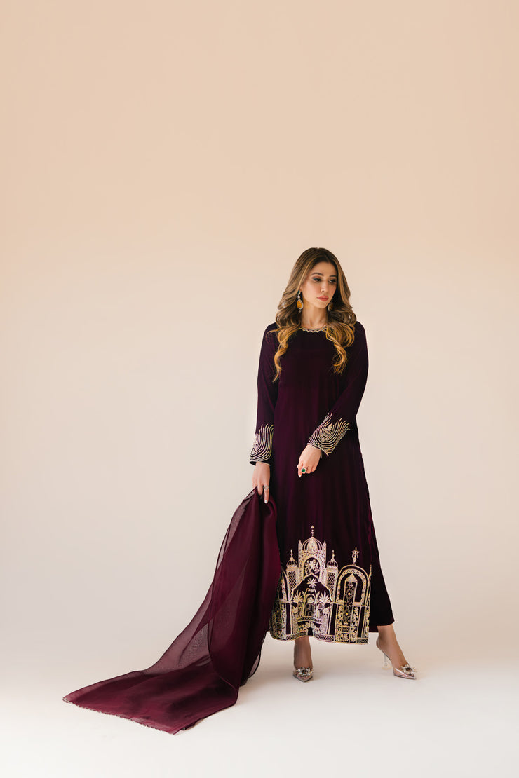 Sammy K | Velvet Festive Edit | Burgundy velvet monument outfit - Official Sammy K stockist in UK - Sakeena London