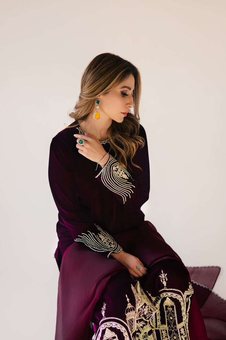 Sammy K | Velvet Festive Edit | Burgundy velvet monument outfit - Official Sammy K stockist in UK - Sakeena London