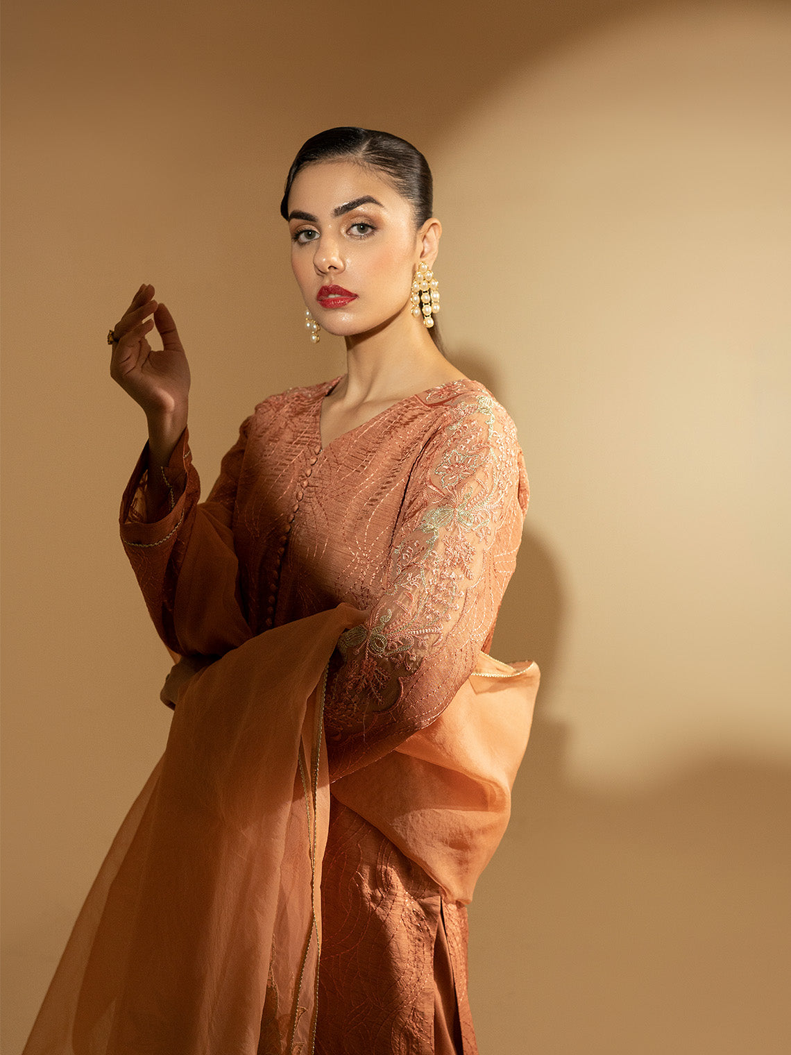 Fozia Khalid | Eid Edit 24 | Peach Hues - Official Fozia Khalid stockist in UK - Sakeena London