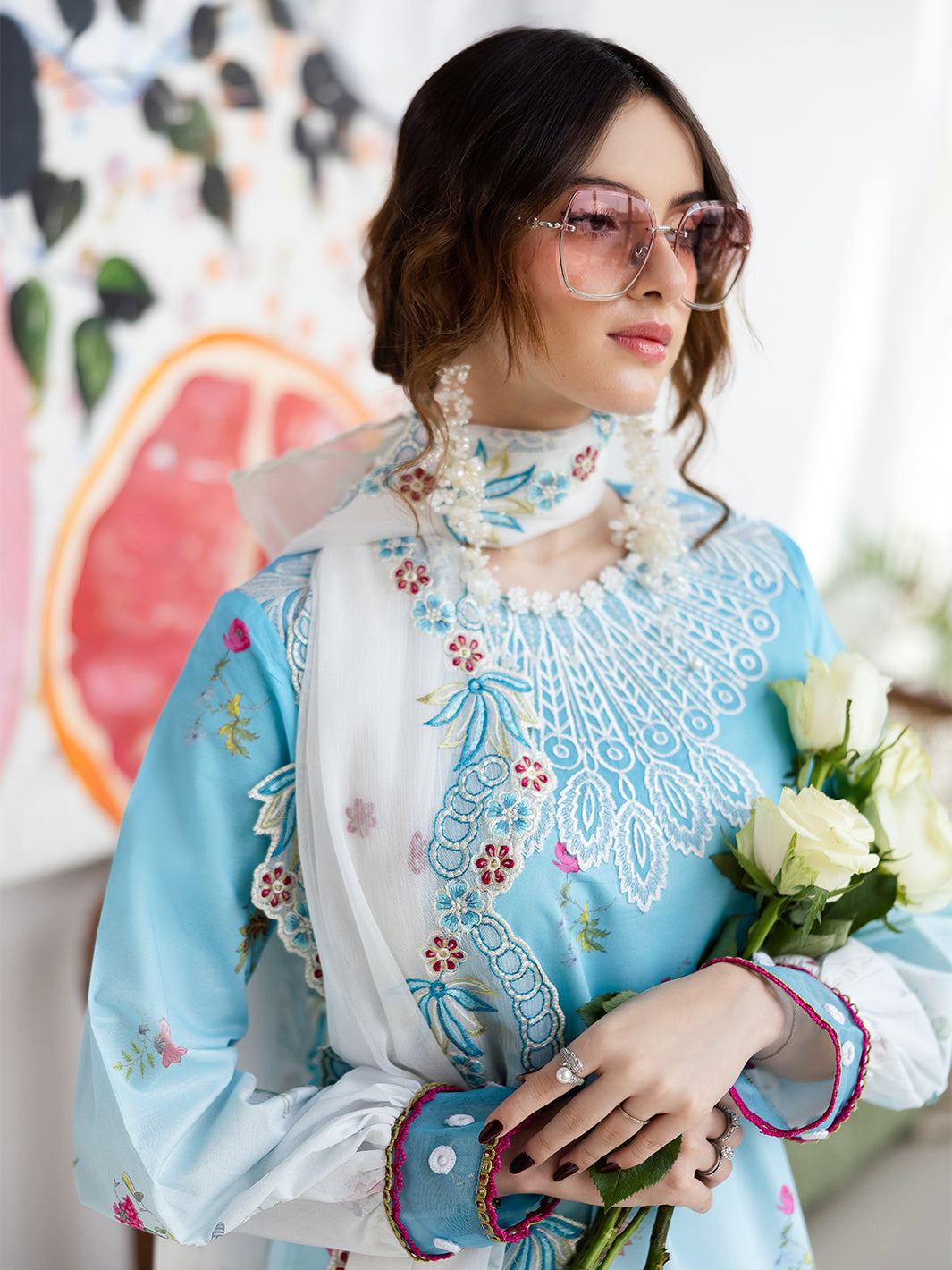 Mahnur | After Hours Luxury Lawn 25 | Pastel Pop - Official Mahnur stockist in UK - Sakeena London