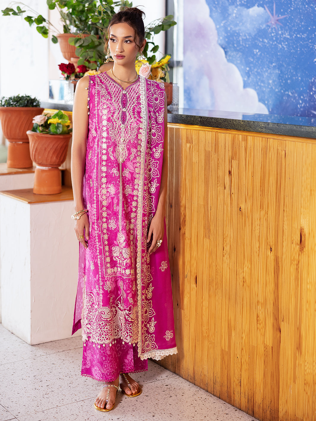 Mahnur | After Hours Luxury Lawn 25 | Peach Bellini - Official Mahnur stockist in UK - Sakeena London