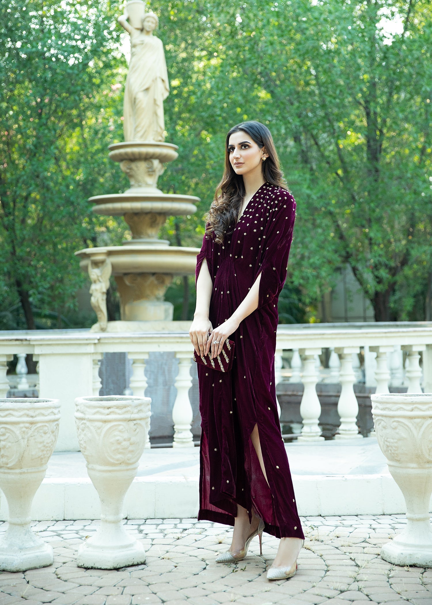 Purple Haze | Velvet Formals | Burgendy Velvet Kaftan - Official Purple Haze stockist in UK - Sakeena London