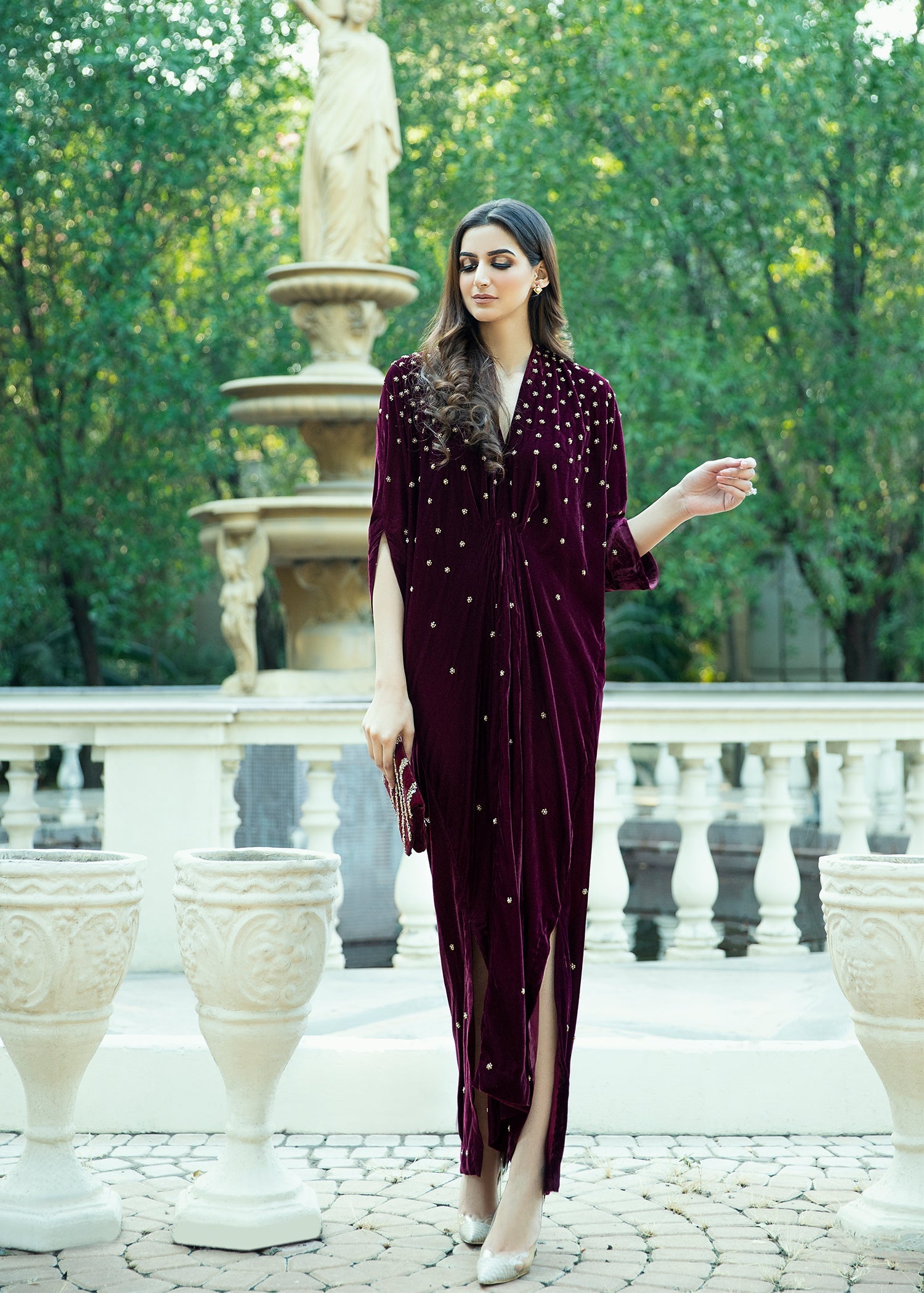 Purple Haze | Velvet Formals | Burgendy Velvet Kaftan - Official Purple Haze stockist in UK - Sakeena London