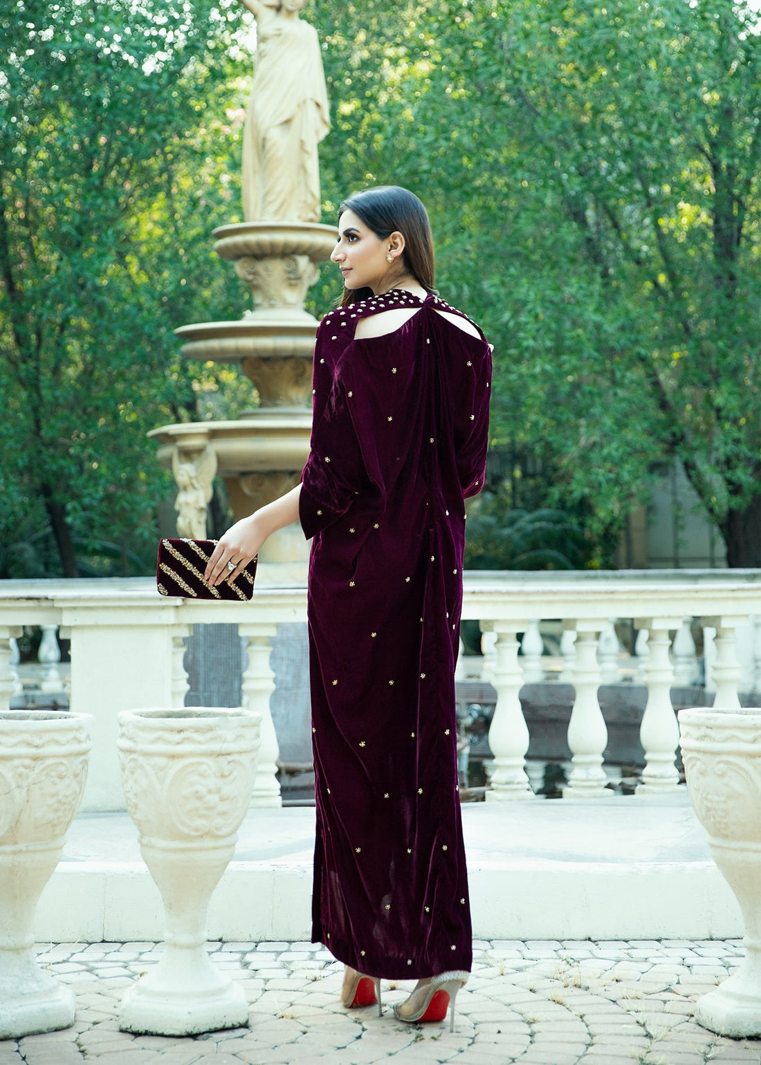 Purple Haze | Velvet Formals | Burgendy Velvet Kaftan - Official Purple Haze stockist in UK - Sakeena London