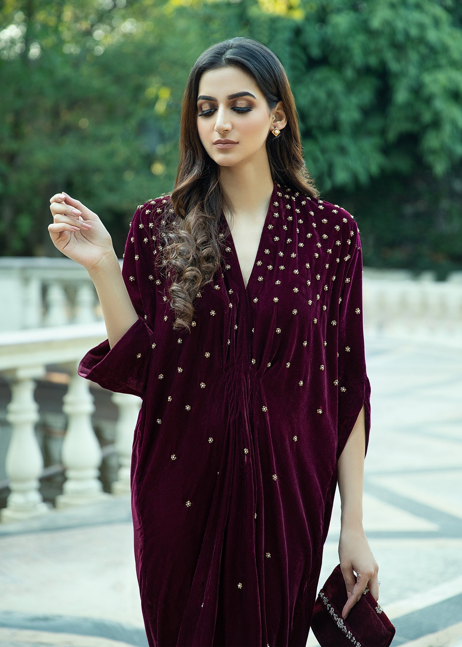 Purple Haze | Velvet Formals | Burgendy Velvet Kaftan - Official Purple Haze stockist in UK - Sakeena London